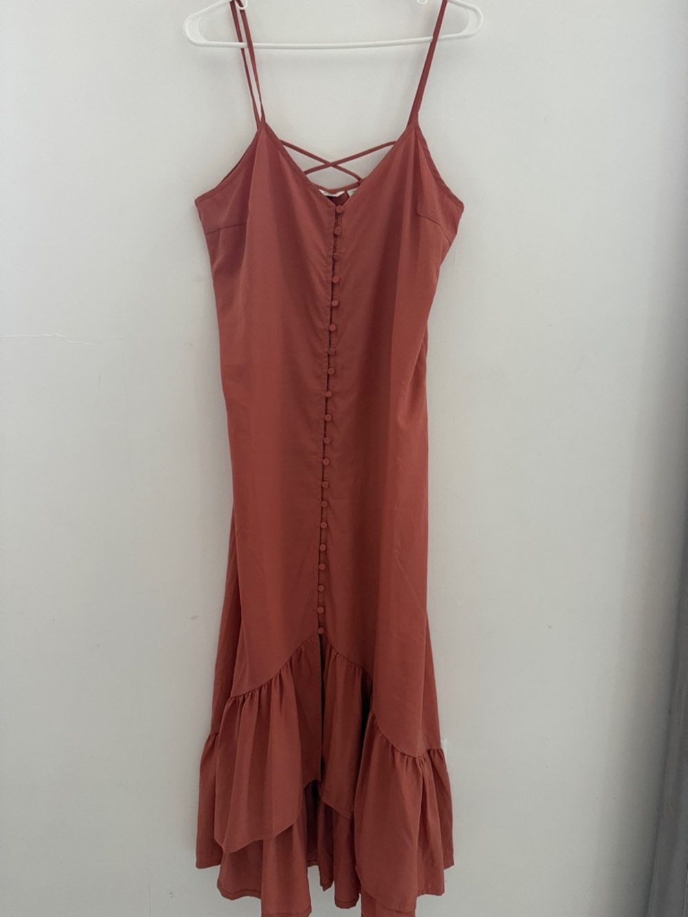 Only Rust-Red /. Brick Maxi Slip Dress with Front Buttons